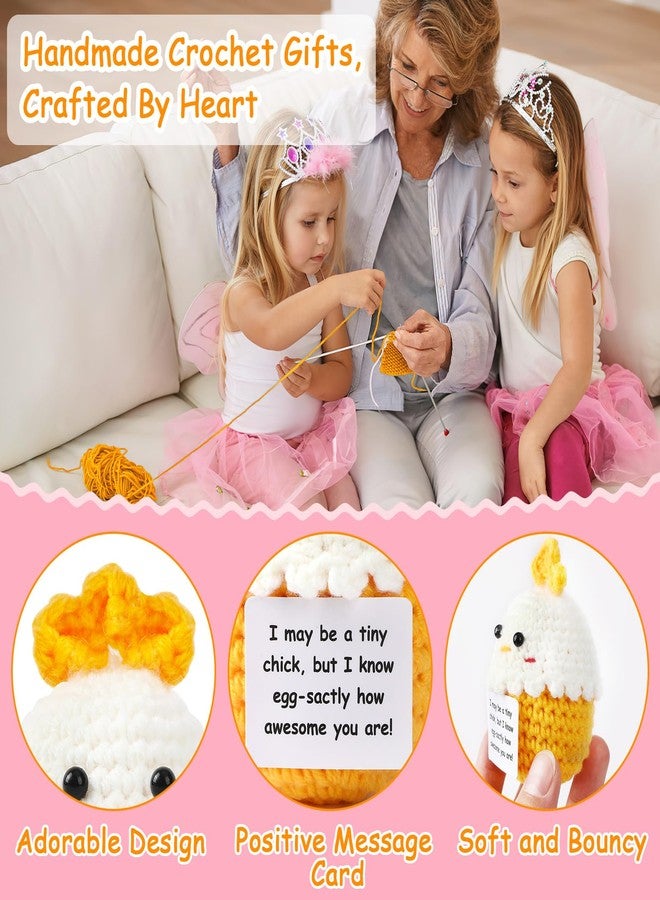 JULEASEL Mini Chicken Easter Basket Essentials Stuffers for Teens Kids Girls Gifts Positive Crochet Animals Emotional Chick in Eggshell Easter Gifts for Friend Sister Daughter - Image 3